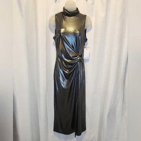 Harper Rose Formal Silver Sleeveless Mocked Neck Sheath Midi Dress Size 6 - Picture 4 of 8